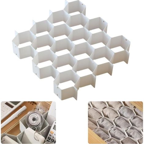 Set of 8 honeycomb-shaped drawer inserts for underwear, adjustable inserts for socks, jewelry, belts, ties, clothing, make-up, office supplies (white) (1/5)