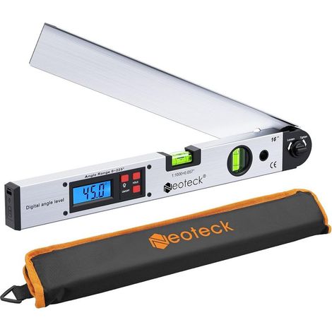 400mm/0225°Rapporteur d’Angle Numérique – Règle Angle avec Niveau Bulle, Écran LCD Rétroéclairé, Fonction HOLD, Étui et Pile – Outil de Mesure Précis pour Menuiserie, Toiture, Chantier (1/5)