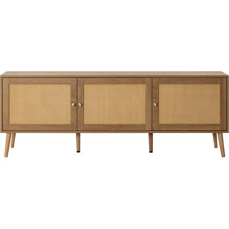Bestmobilier – Meuble TV en bois 167 cm – Façade en cannage vintage – 3 étagères – Résistant à l'humidité et aux rayures – Style contemporain (1/5)