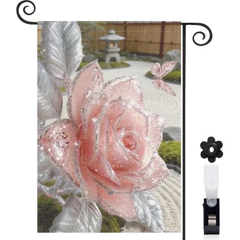 Bannière de cour arche florale et rose rose 30 x 45 cm décoration maison de campagne (1/5)