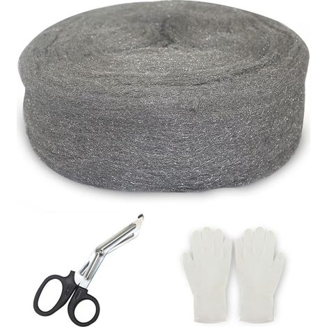 Laine d'Acier extra Fine 0000 30 m Anti-Rongeur avec gants et Ciseaux pour nettoyage, polissage, entretien et finition du bois et du verre (1/5)
