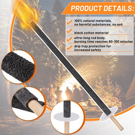 Wolketon Torches en Cire Torches de Jardin Torches en Cire Naturelle avec Poignée Extra Longue. pour Pâques.Lot de 25