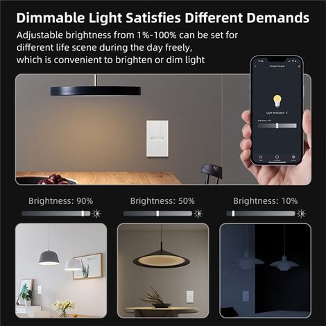 Tuya WiFi Variateur Intelligent 1 Bouton Variateur de Lumière Interrupteur à Panneau Tactile APP Télécommande Fonctionne avec Alexa Home,D