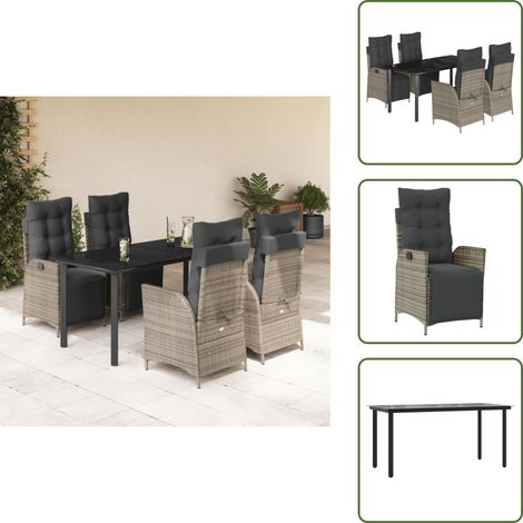 Relaxsessel - vidaXL 5-tlg. Garten-Essgruppe mit Kissen Grau Poly Rattan - Sitzkissen