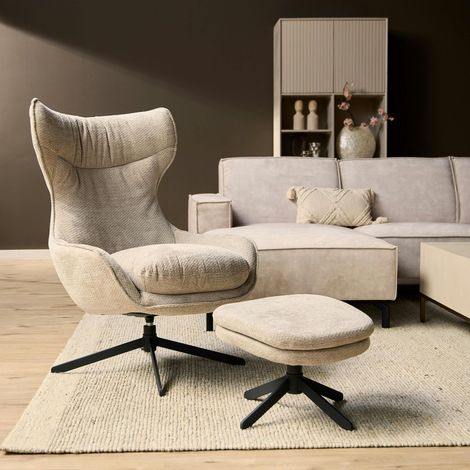 Fauteuil pivotant taupe avec repose-pieds BELORA (1/5)