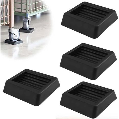 Roulettes pour meubles (lot de 4), coupelles carrées, design à rail, noires, anti-rayures, patins de chaise en caoutchouc (1/5)