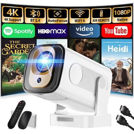 [App lntégrée & 2026 Upgraded] Vidéoprojecteur 1080P FHD 4K Projecteur Portable avec WiFi 6 et Bluetooth5.4 avec Trapézoidale Automatique, 270° Rotation, Compatibile HDMl/TV Stick/Laptop, Blanc (1/5)