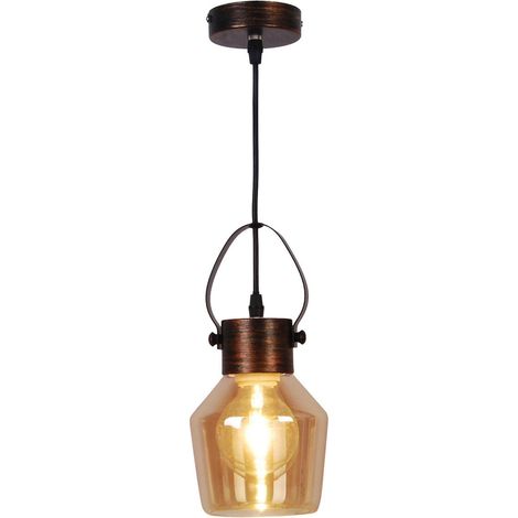 Suspension Luminaire en Verre Teinté Jaune et Or, Design Intemporel, Ø 14 cm, Hauteur 128 cm - PANGIVO (1/5)