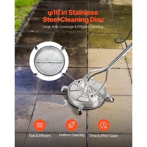 Nettoyeur de surface pour nettoyeur haute pression 465 mm, accessoire nettoyeur sol en acier inox sur roues, 275 bar max. connecteur 0,95 cm 2 buses pulvérisation double poignée pour béton patio (1/5)