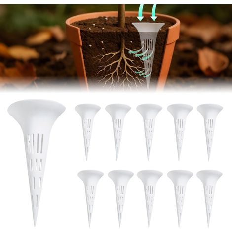 Lot de 10 tubes à racines de plantes pour aération du sol, prévention de l'arrosage excessif, avec pointes d'aération, barres d'aération pour légumes, jardin, 12,4 cm (10, 12,4 cm) (1/5)