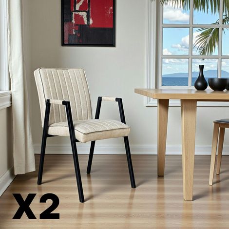 Fauteuil de table beige à bandes (lot de 2) CORTINA (1/5)