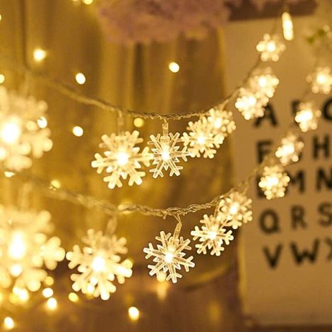 Snowflake String Lights, 6M 40 Pcs LED Battery Operated Fairy Lights, Dual Mode Monochrom and Lightning Shining Decoration for, Christmas Bedroom Indoor and Outdoor (Warm White) (1/4)