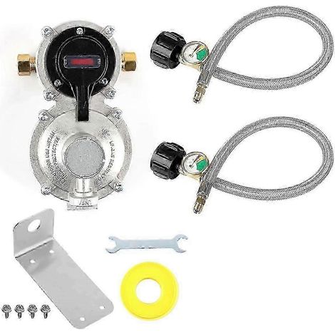 CHTD-Régulateur de gaz propane LP robuste à commutation automatique pour 2 réservoirs, avec tuyau et manomètre. (1/5)