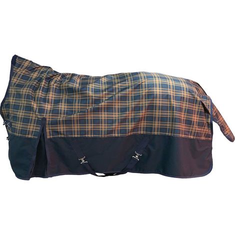 115 cm, blu navy e verde a quadretti: Coperta da paddock per cavalli modello Pittsburgh Karo tessuto esterno 600 denari imbottitura 300 g (1/4)
