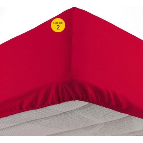 Lot de 2 Draps housse bonnet 30 cm 2 personnes 140 x 190 cm microfibre Oscar Rouge