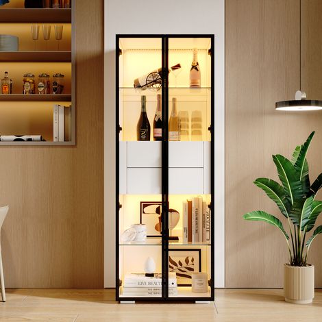 Modernluxe – Vitrine 60 x 40 x 160 cm – Éclairage LED réglable – 2 portes vitrées – 2 tiroirs – MDF et verre trempé – Couleur blanche (1/5)