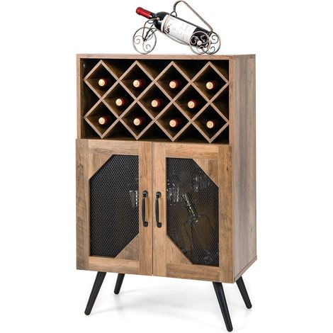 Goplus – Buffet de cuisine industrielle 59,5x33,5x93,5 cm – Porte-bouteilles amovible pour 11 bouteilles – Portes en maille métallique – Anti-basculement (1/5)