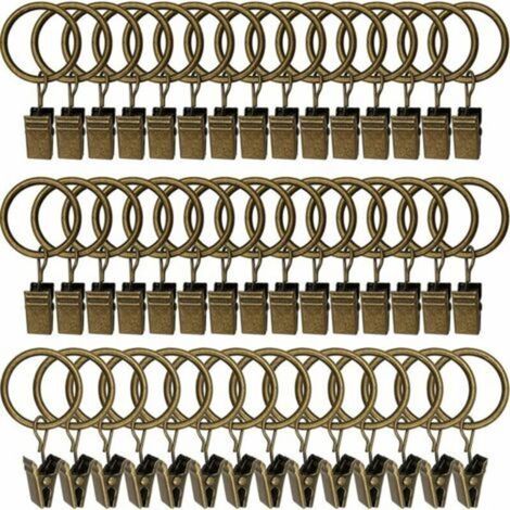 45 anelli per tende con clip - Bronzo antico, clip per tende robuste, ganci di fissaggio per asta a tensione, ganci decorativi per tende e telai di finestre con foro in metallo ID-Crezuo
