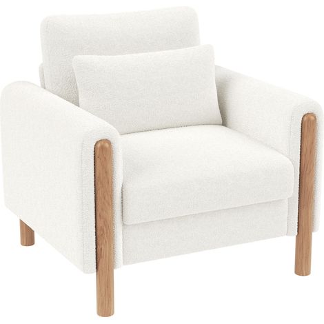Poltrona con braccioli in tessuto Teddy bianco, 87 x 83 x 88,5 cm, HOMVRA (1/5)