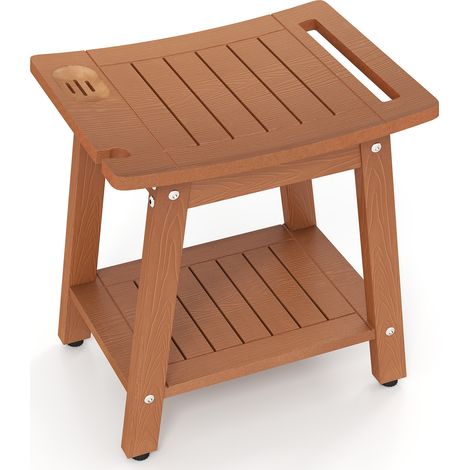 COSTWAY Shower Bench Seat HIPS Shower Stool w/Handle & Shower Head-Coffee (1/5)