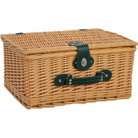 Panier de pique nique en osier pour 2 personnes avec compartiment isotherme et couverture imperméable, marron