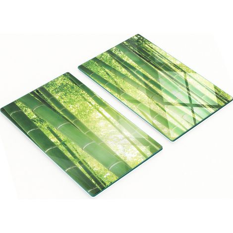 Juego de dos tablas de cocina decorativas de cristal con dise帽o de bosque de bamb煤, 2 x 30 x 52 cm.