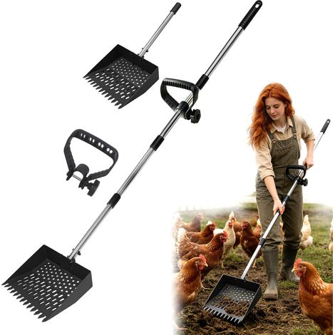 Pelle à déjections de poulet 2 en 1 réglable de 61 à 160 cm en acier inoxydable (1/5)