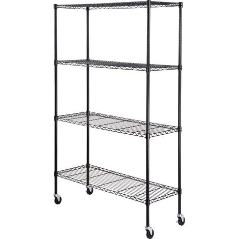 Mophorn Scaffale portaoggetti con Ruote, 4 Ripiani Regolabili, Capacita 700 Libbre, Scaffali da Garage per Carichi Pesanti Scaffale Metallico Organizzatore in Metallo, Nero, 47,2"x17,7"x74"