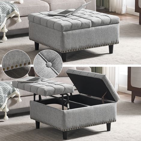 Faltbarer Pouf, quadratische Aufbewahrungsbox, 75 x 75 x 41 cm, PU-Leder, kleines Sofa für Wohnzimmer, Schlafzimmer, Eingangsbereich, Möbel, Schuhschrank, Grau