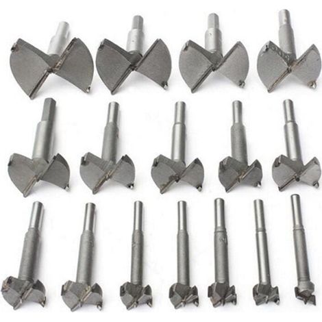 16PCS (15MM - 35MM) Fraise en carbure pour le travail du bois Installation de billes Portes en bois Tiroirs Façonnage Forets Foret à bois pour faire des trous à fond plat propres dans le bois (1/3)
