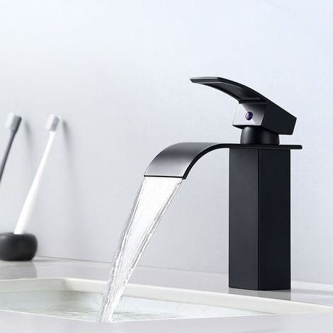 YMYNY Mitigeur Robinet de Lavabo Cascade Noir Moderne Mitigeur Robinet Salle Bain pour Vasque à Poser Robinetterie Convient pour un Lavabo Encastré (1/5)