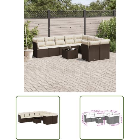 vidaXL 10-tlg. Garten-Sofagarnitur mit Kissen Braun Poly Rattan