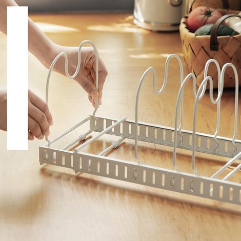 Ausziehbarer Küchenschubladenaufsatz für Deckel und Töpfe, ausziehbares weißes Ablageregal für Spüle und Schränke, verstellbarer Küchenorganizer (1/4)