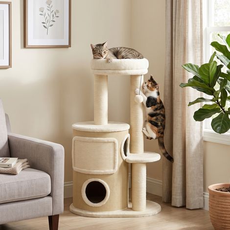 Arbre à chat avec griffoir à deux étages, poteaux à griffer en sisal, plateforme, planche en sisal, balle de jeu, pour chats jusqu'à 5 kg (1/5)