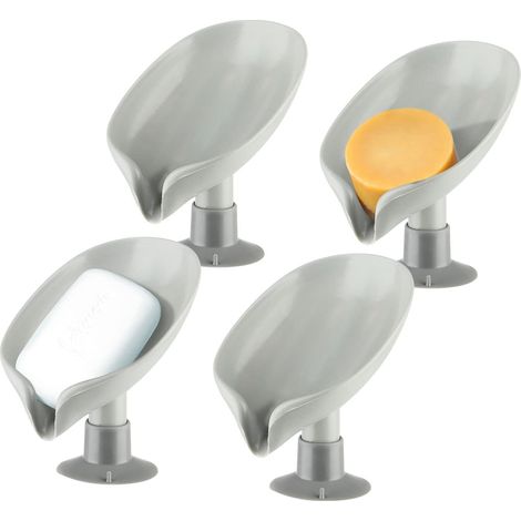 4er-Set blattförmige Seifenschalen – Selbstentleerende Seifenschalen – Kunststoff – Mit Saugnapf – Für Bar, Dusche, Badezimmer, Küche (1/5)