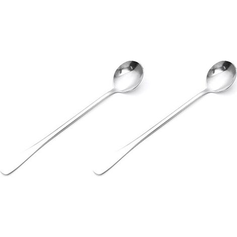 Nuevo juego de 2 piezas de cucharas de café/té de acero inoxidable con mango largo, cuchara para helado/cóctel y cubiertos de cabeza redonda. (1/4)