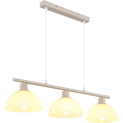 Suspension, plafonnier, verre couleur sable, finition champagne, longueur réglable, L 77 cm