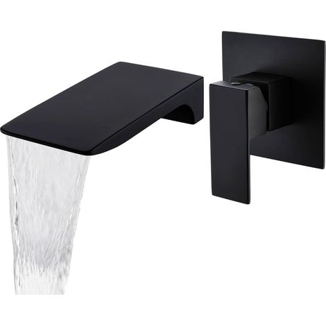 Robinet Mitigeur Mural Lavabo Cascade Noir En Laiton (1/5)