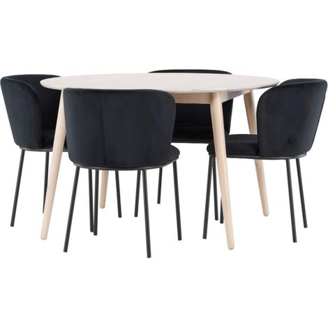 Flora Essgruppe Tisch Ø120cm und 4 Stühle whitewash, schwarz.