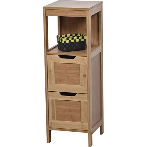Madeinnature – Meuble bas de salle de bain en bambou – Dimensions 70x60x30 cm – Découpe pour siphon – Montage facile avec visserie fournie (1/4)