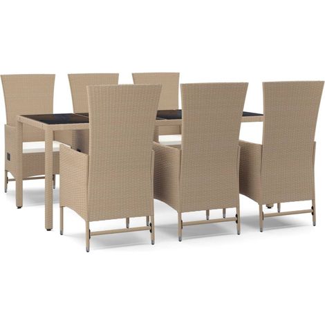 Maison Exclusive - Set da Pranzo da Giardino 7 pz con Cuscini Beige in Polyrattan