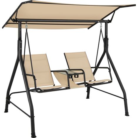 2 Person Outdoor Patio Swing Patio Loveseat Swing w/Adjustable Canopy (1/5)