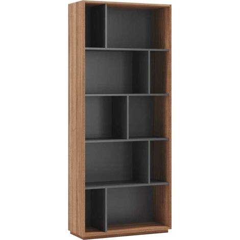Estantería 5 alturas modelo 545 acabado nogal claro/grafito. 191 cm(alto), 80 cm(ancho), 32 cm(fondo). (1/4)