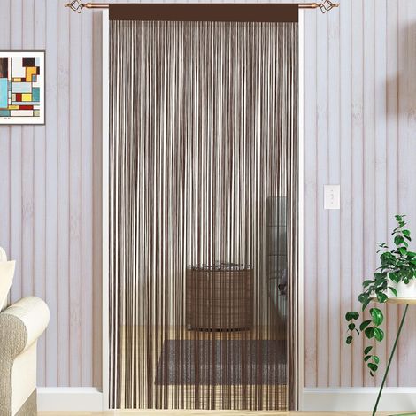 Rideaux à cordes style spaghetti faits à la main Divise-pièces multifonctions Grillage-moustiquaire pour fenêtres et portes, café, 90x200cm (1/5)