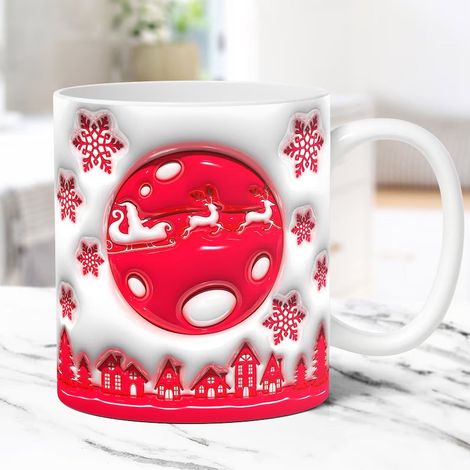 Tasse De Noël - Céramique - Motif Bonhomme De Neige Et Père Noël - 350 Ml - Usage Intérieur - 1 Pièce (1/5)
