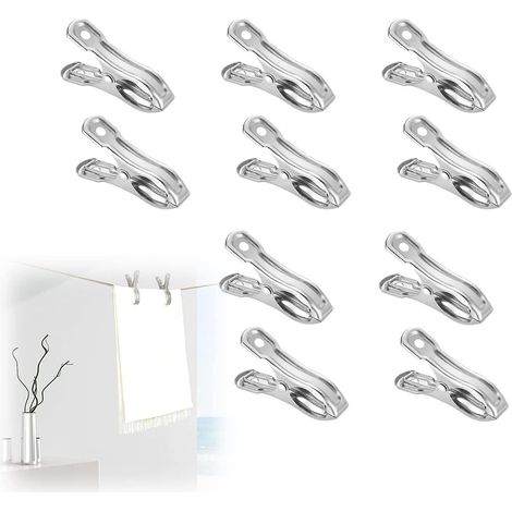 Betterlifefg-10 Pcs Pinces à linge en métal, Pinces à linge en acier inoxydable, Chevilles à vêtements d'extérieur, Pince à linge en acier inoxydable, Clip de serviette de plage, Tissu en métal (1/3)