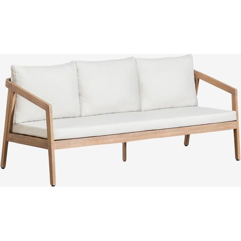 Sklum – Canapé de jardin 3 places en bois d'acacia verni – Coussins déperlant en polyester – Dimensions 77x173x71cm – Confort optimal et entretien facile (1/5)