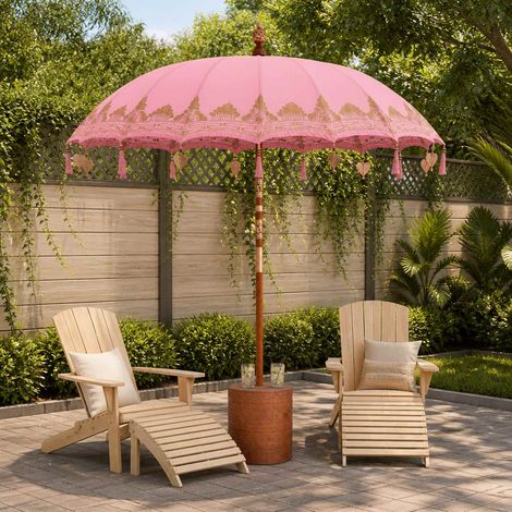 vidaXL Paraguas balinés con base Rosa y Marrón Ø 210-220 cm (1/5)