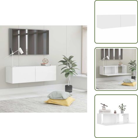 TV-Schrank Weiß 100x30x30 cm Holzwerkstoff - TV Schrank - Wandregal - Fernsehtisch - Weißer TV Stand - Holzmöbel (1/5)