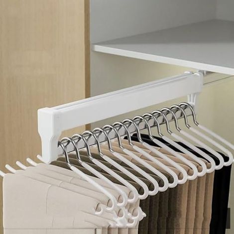 Verschiebbarer Hosenhalter oben am Kleiderschrank mit verschiebbaren Stangen - [Mattweiß] (1/5)